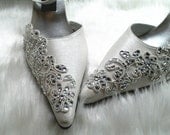 custom made ivory satin crystalr french lace bridal wedding heels / bridesmaid shoes