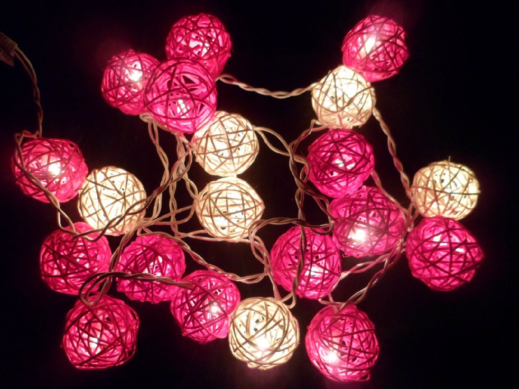 20pcs Mixed Pink Handmade Rattan Balls String Lights Fairy Patio Home Decor Christmas Birthday Party