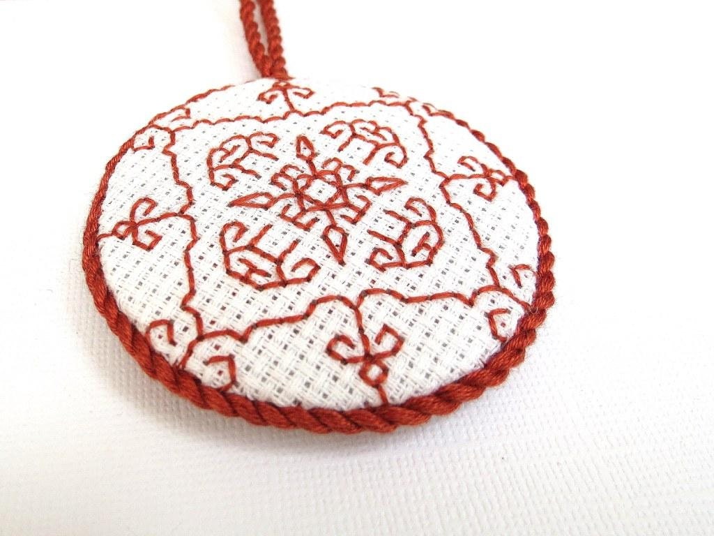 Hand Embroidered Red And White Christmas Ornament, Blackwork Embroidery, Christmas Gift, Home Decor, Handmade Christmas Tree Decoration,