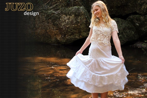 Long White Cotton Broderie Anglaise Petticoat Skirt with Tiers and Ruffles, Vintage inspired, Romantic