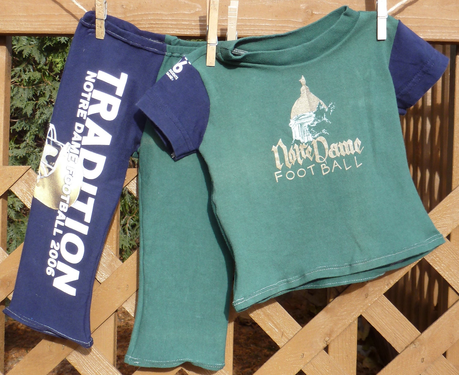 University of Notre Dame The Fighting Irish Children's Upcycled Pajama Set 6-12 M