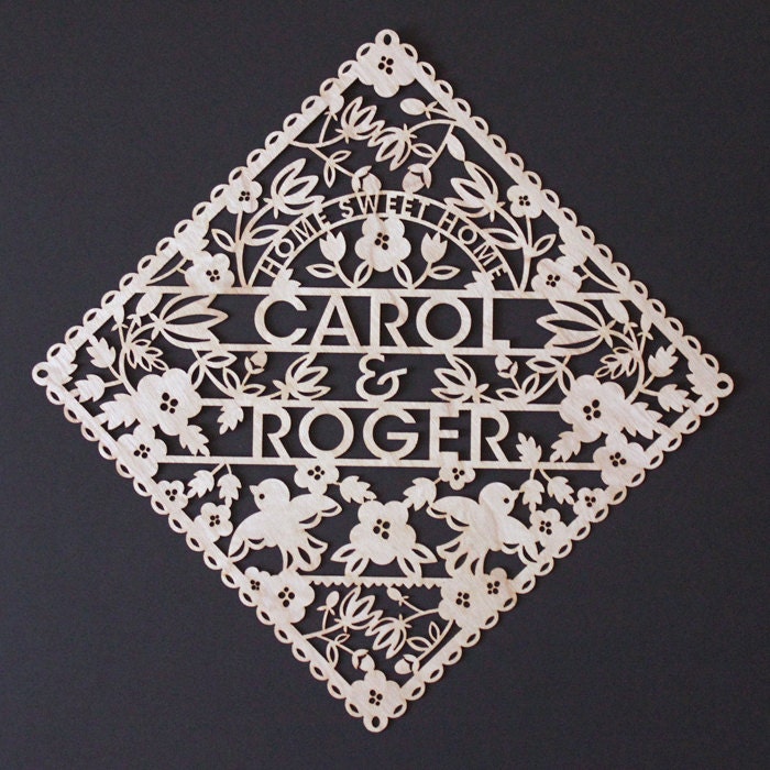 Personalized Floral Wedding Gift - Custom Laser cut with the name of Bride and Groom - papercut poster