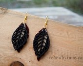 Suede And Wood Leaf Earrings