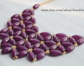 Purple--Flower Facet Bib Necklace, Handmade Tessellate necklace Statement Necklace,bubble necklace,Beaded Jewelry,bridesmaid gift