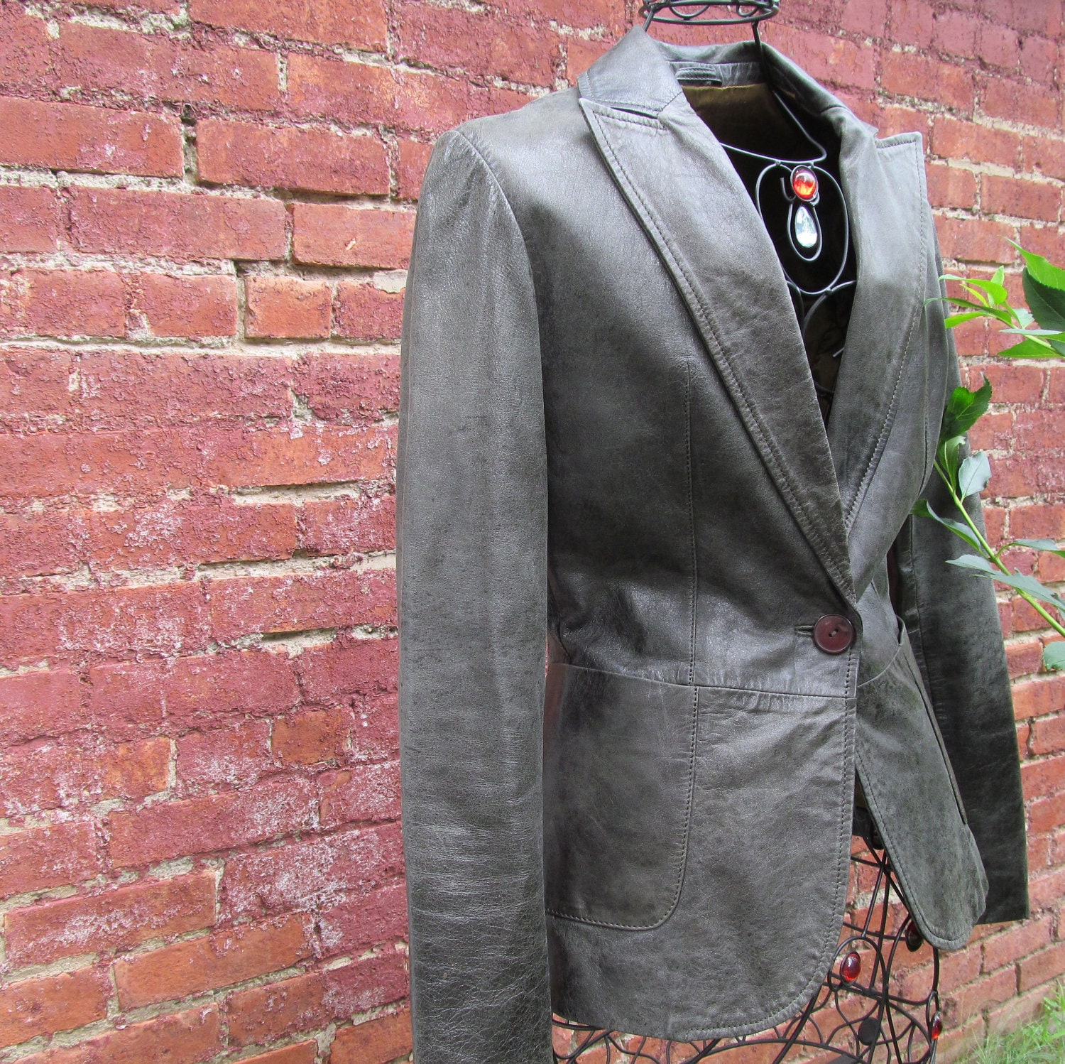 Tiny Fit  Wrinkled-Look  Green - Olive Leather Jacket