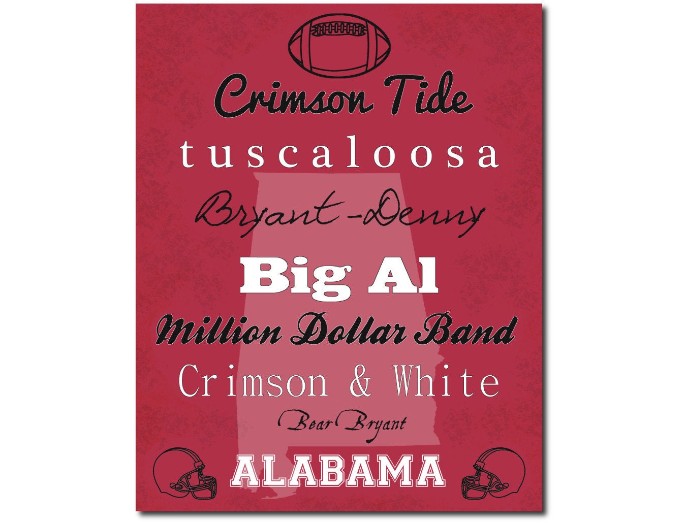 Alabama Crimson Tide Football Subway Art Print Gift Home Decor 8x10