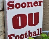 Wood Sign Typography Word Art Sign - Sooner Football - Distressed Vintage Style