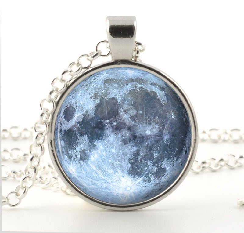 Moon Necklace on Full Moon Pendant   Full Moon Necklace   Full Moon Jewelry   Glass