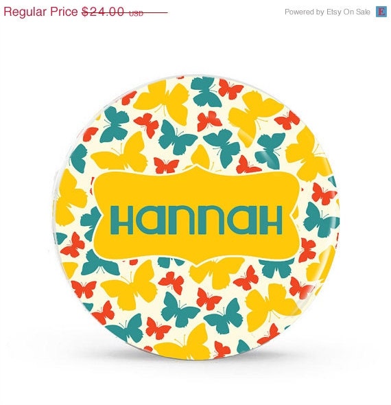 SUPER SALE Personalized Melamine Plate --Teal & Yellow Butterfly  Design - Style 023