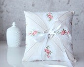Ring Bearer Pillow, Floral Red, vintage floral handkerchief with red details