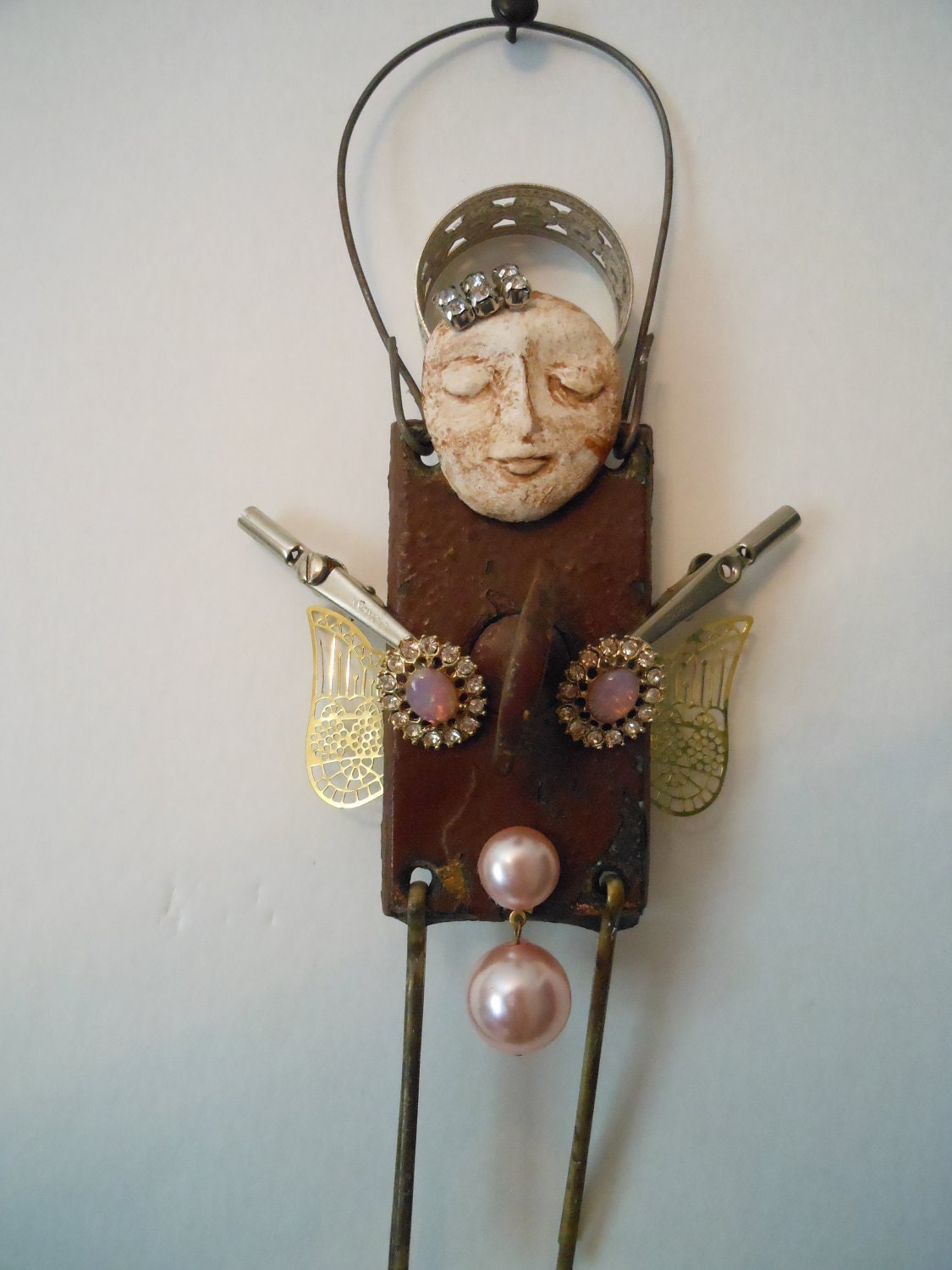 art doll, altered girl art, girl metal sculpture, little girl art sculpture, angel gift, assemblage, mixed media art, metal art