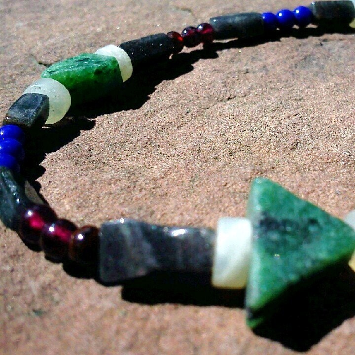 Ruby in Zoisite, Grey Agate and Garnet necklace