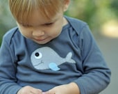 Whale Dark Grey T-shirt - American Apparel 100% Cotton Baby or Toddler Boy Long Sleeve Shirt - Felt Whale Applique