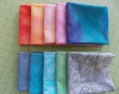 SALE Price 19.95 Regular Price 24.95  20% Off  Hand Dyed/Painted Fabric 10 Fat Quarter Set Unique OOAK Poly Cotton Cloth