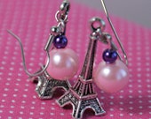 OOAK Tibetan Silver Eiffel Tower Charm Beaded Earrings