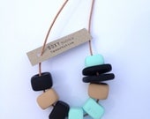 RESERVATION Boxy Square Bead Necklace - Mint, Black, Tan