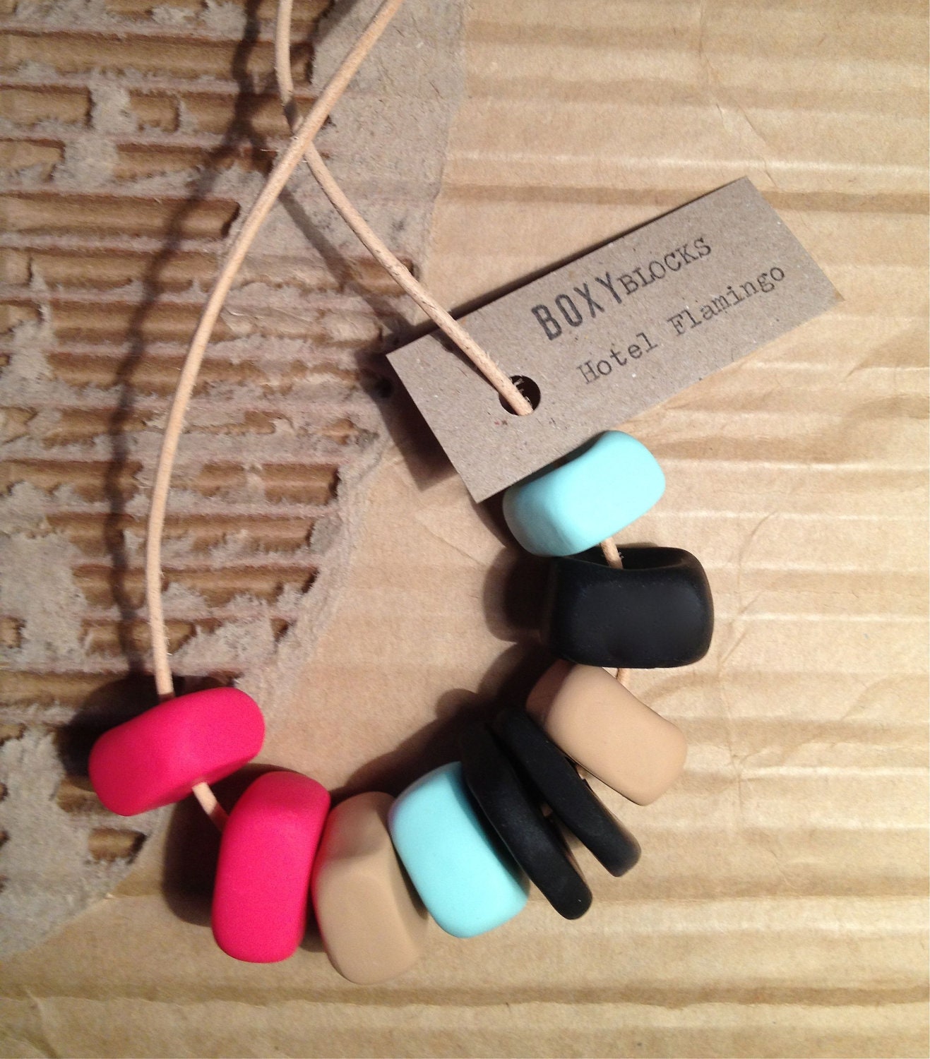 HOTEL FLAMINGO Boxy Handmade Block Necklace - Pink, Mint, Black