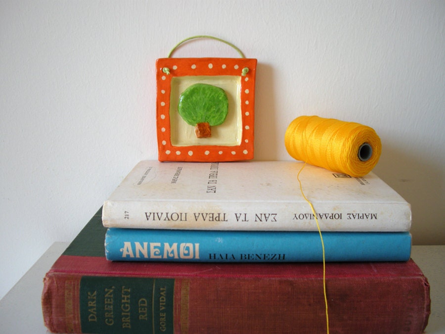 Tree - Orange and green clay tile - 3d wall art