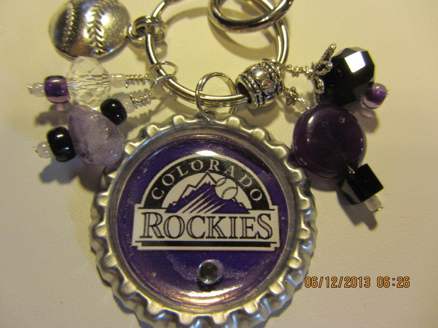 Colorado Rockies, Keychain, Swivel Lobster Claw, Bottlecap, Charms, Beads, Baseball, MLB