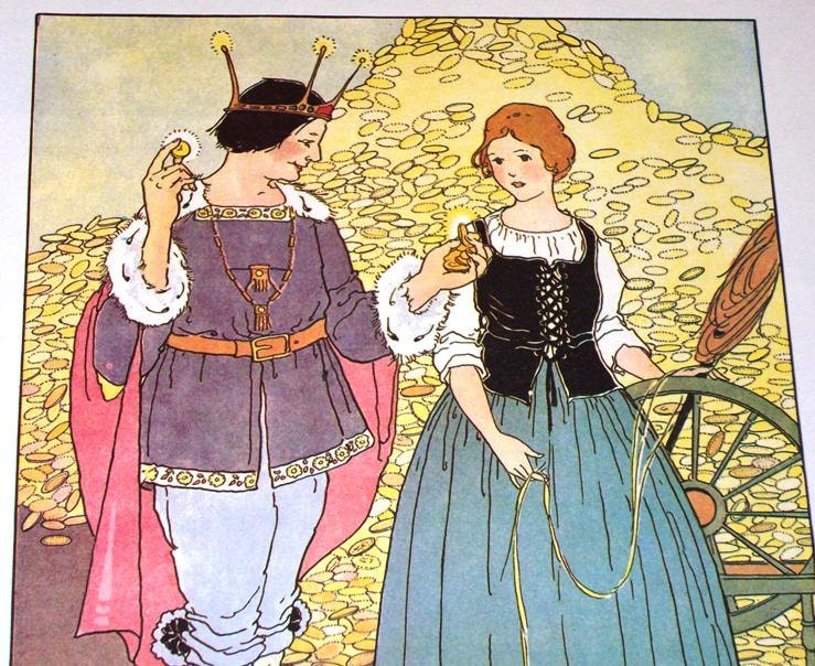 Rumpelstiltskin, Fairy Tale, Vintage Childrens Book, Margaret Evans Price, Illustrations, Brothers Grimm, Gold