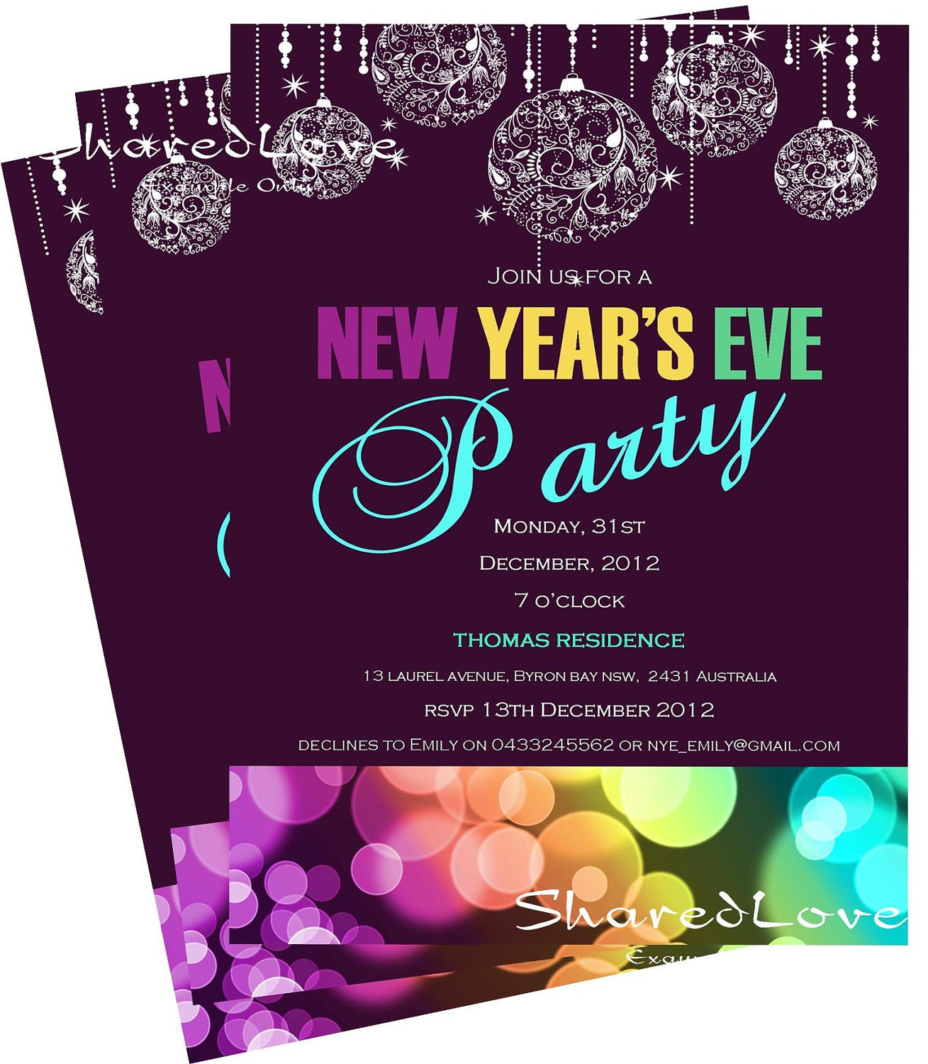 New Year's Eve Party Invitation Deep Purple