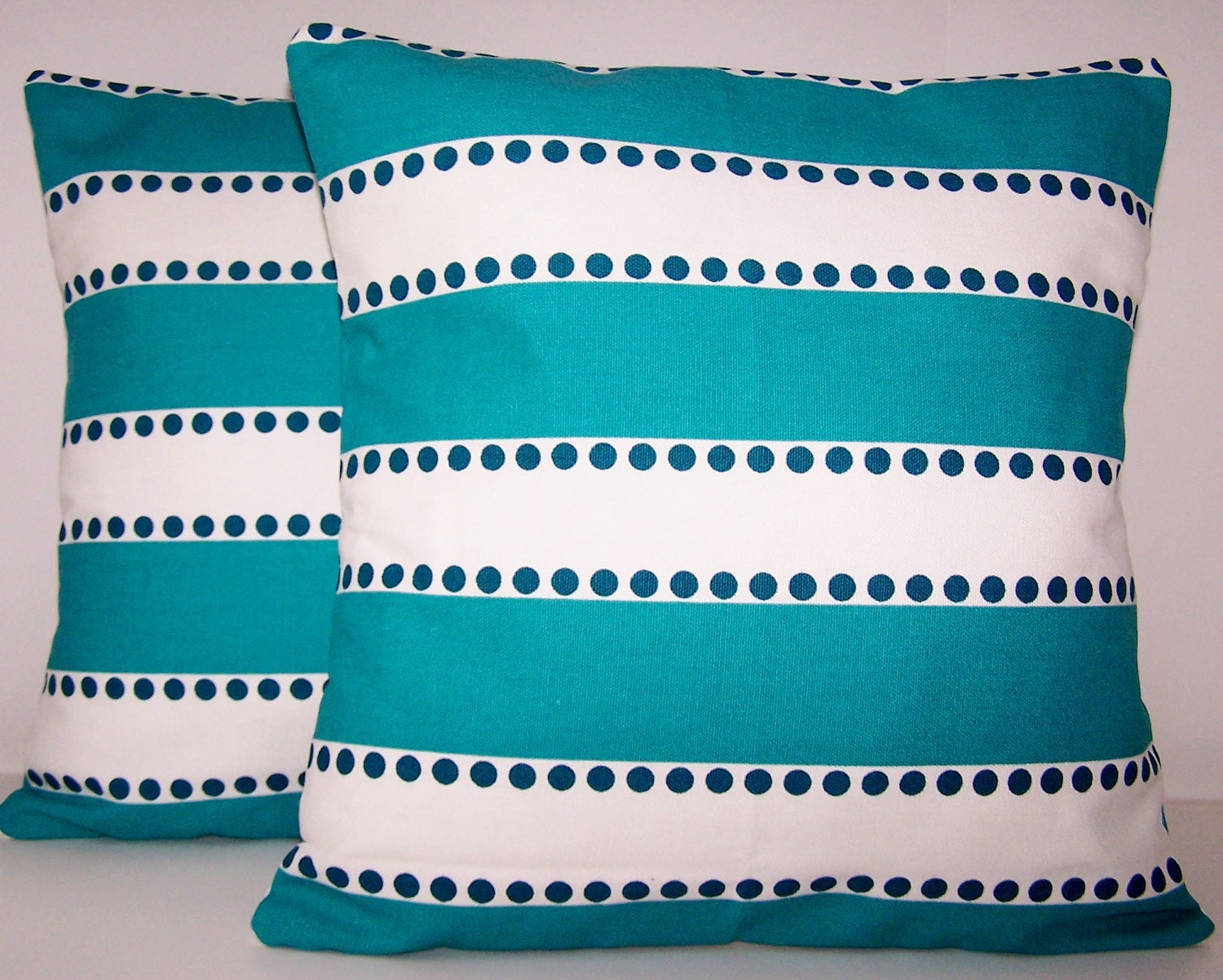 PILLOW COVER . Throw Pillow. Handmade Custom Modern Accent Pillows Two 20 x 20 Premiere Fabrics Turquoise White Dots Stripes Lattice