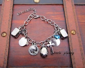 Vintage charm bracelet- heart- drop-rhinestone-cross dangle necklace- fashion women necklace-gift for her