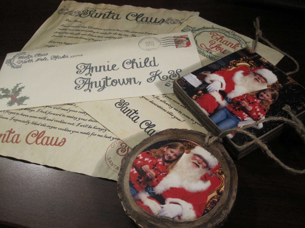 Santa Letter, Personalized Santa Ornament & Thank You Note from Santa Claus on Vintage paper