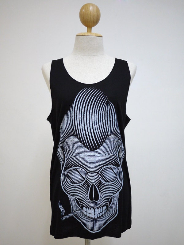 Rock & Roll Skull (Size M) : Smart Ghost Skull t-shirt tank top Tunic Unisex Shirt Vest Women Sleeveless men Singlet Black T-Shirt
