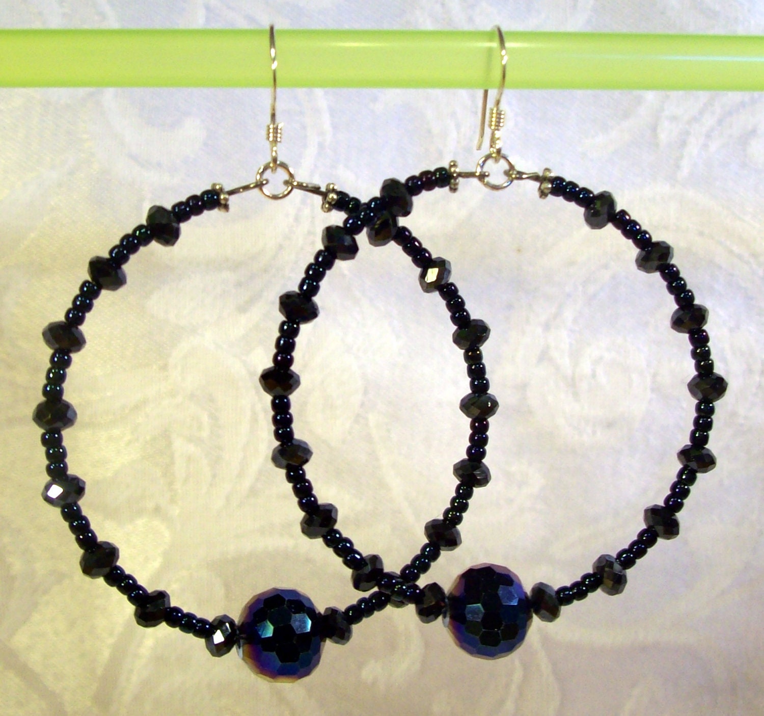 Midnight Blue Sparkle glass Hoop Earrings with sterling silver french hooks
