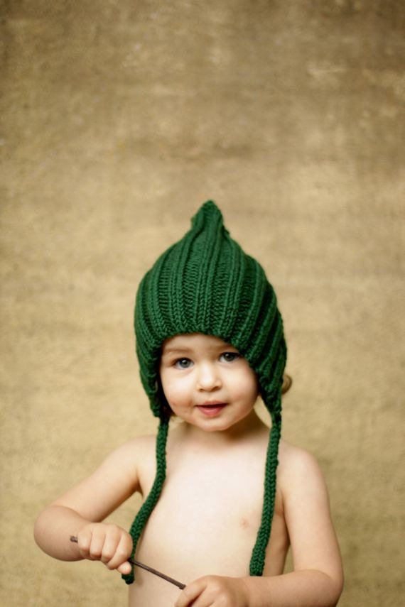 LAST ONE Chubby Pixie, Forest Green, Toddler Size. Handmade, Vintage-Inspired Woollen Hat