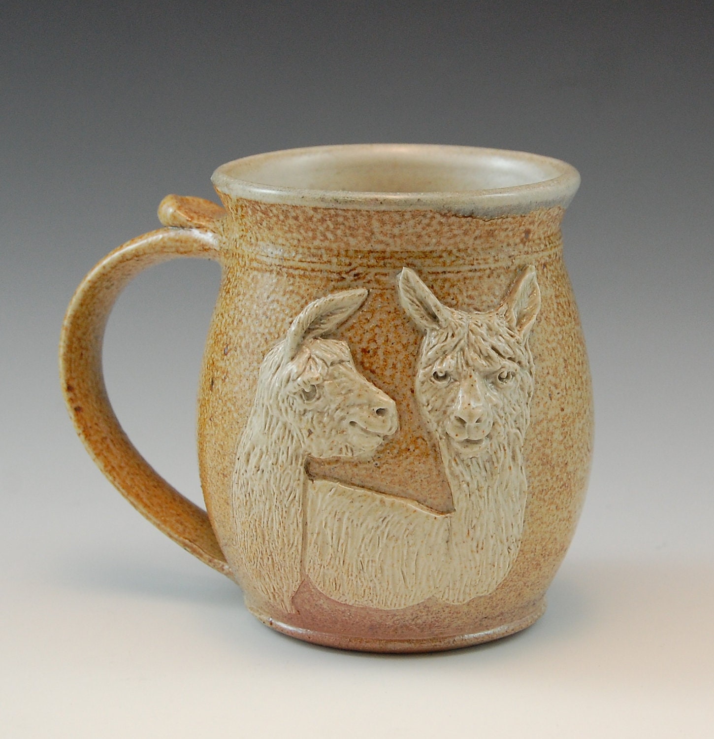 Alpaca or Llama Clay Drinking Mug -Handmade and Salt Kiln Fired - SaltKilnCreations