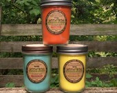 THREE 8 oz. 100% Soy Candles with Hemp Wicks- Mothers Day Gift- you pick the scents- Organic- VEGAN Eco friendly Renewable and  GMO Free