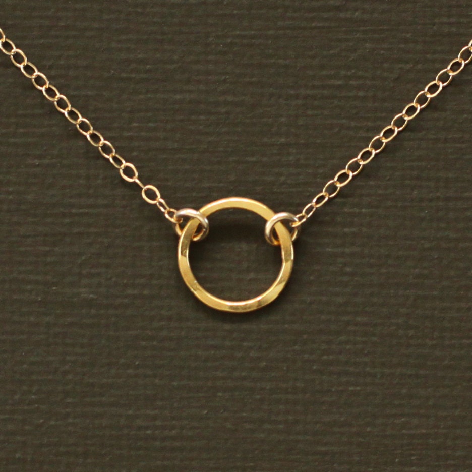 Gold Circle Necklace Hand Hammered