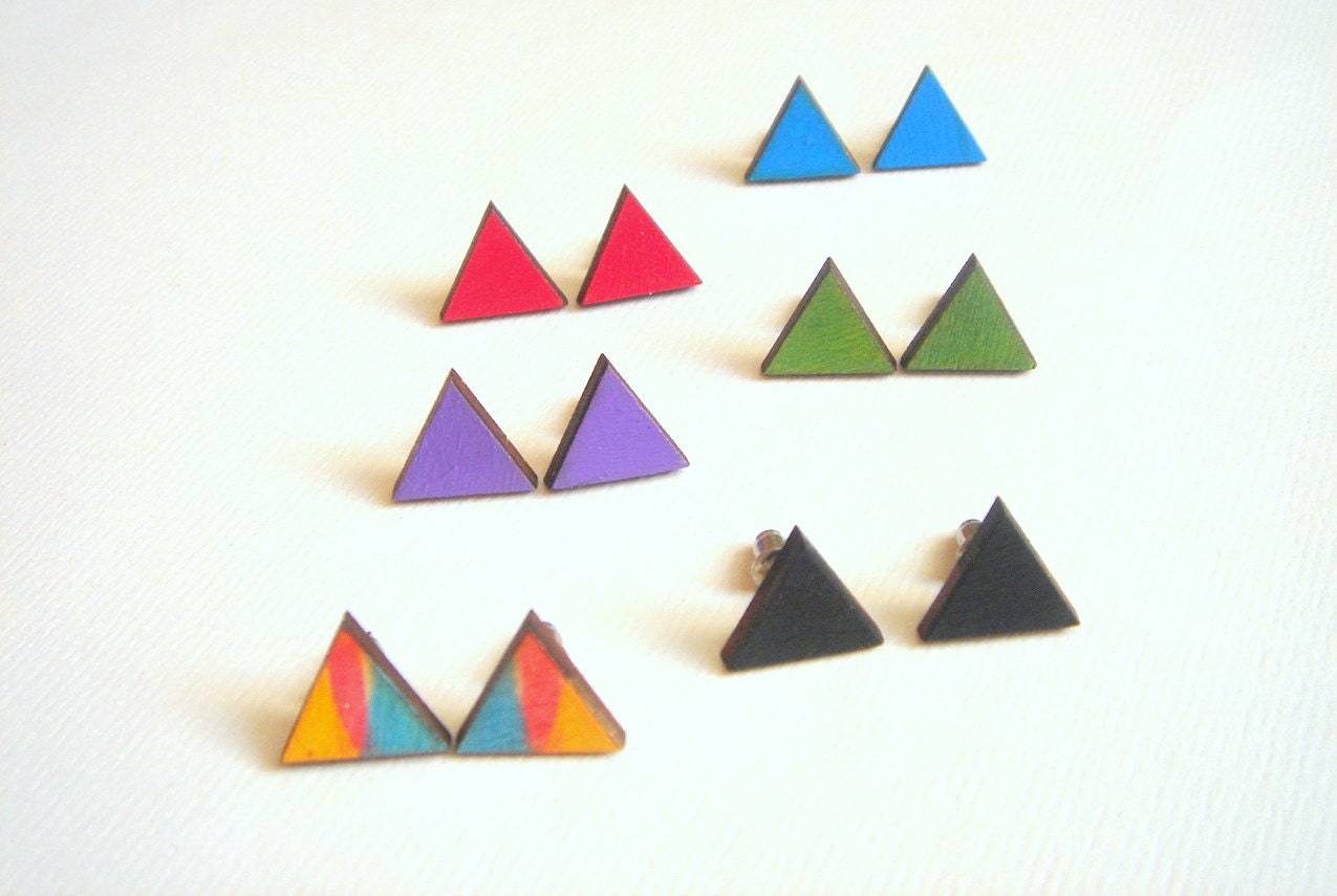 Neon Geometric  Earrings ,Laser Cut Wood Triangles Earrings,Geometric Jewelry