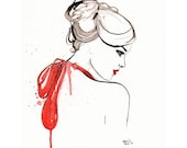 Original watercolor painting The Lady with the Red Dress - MilkFoam