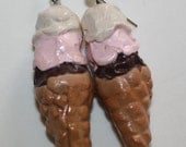 Triple Scoop Ice Cream Cone Earrings Realistic Fake Food Jewelry