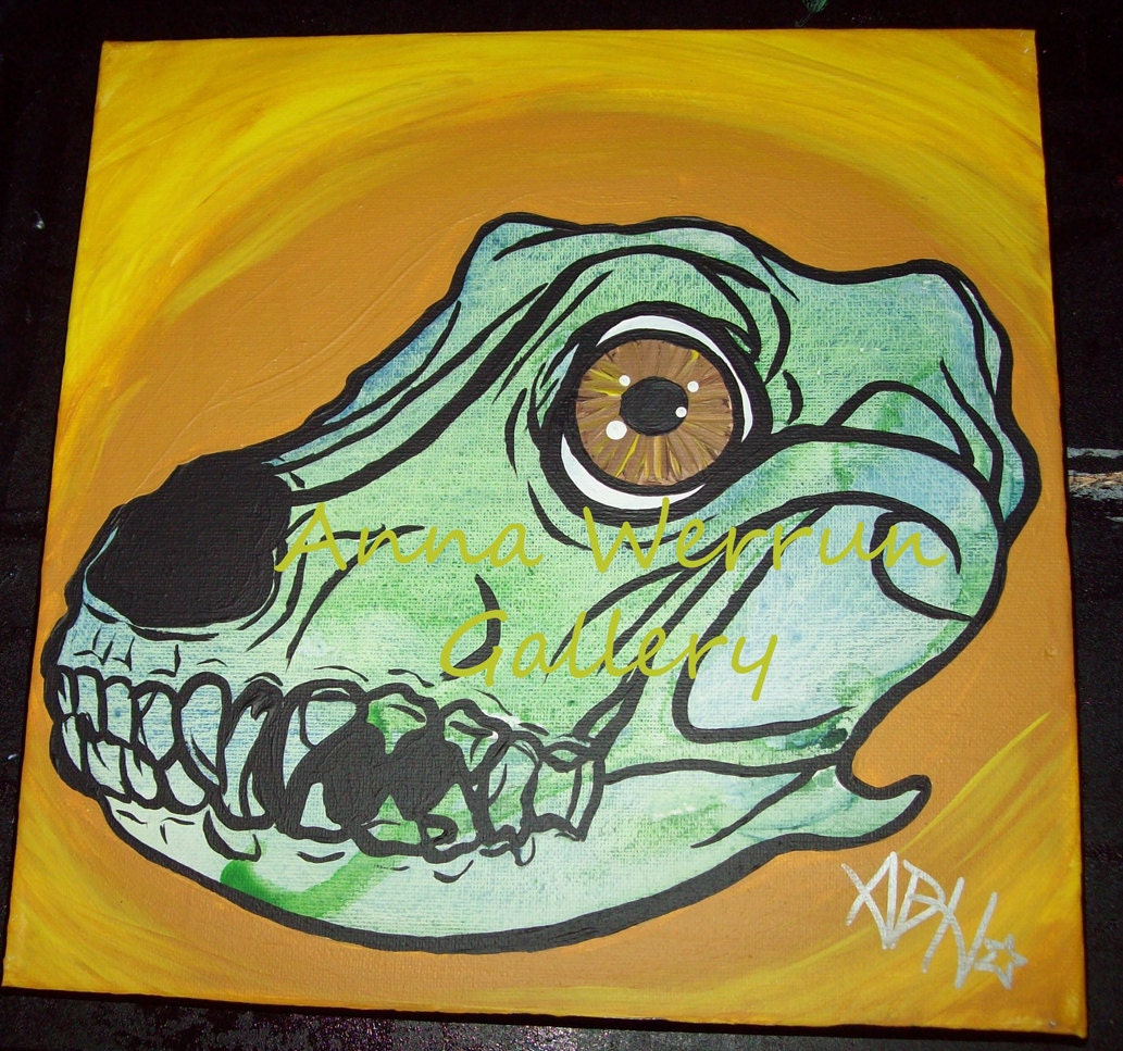 Mixed Media Mastiff Skull Painting from Animal Life and Death Collection "Mastiff" Acrylic Painting 12 x 12 inch Skull Painting