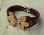 Leather cuff brown bracelet - BUTTERFLY