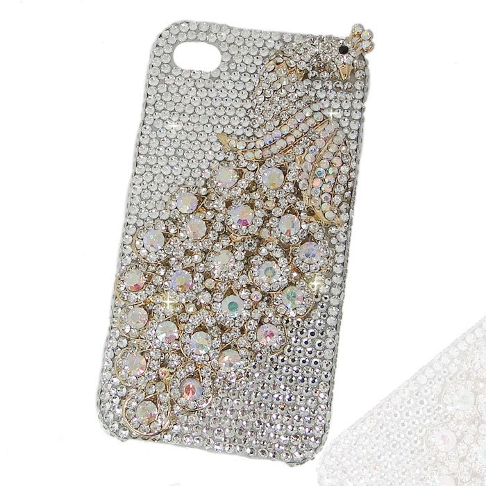 Handmade Bling Peacock Cover, iphone 5 case, Cell phone cover, Clear AB Swarovski Crystal Phone Cover, Gold Tone Rhinestone Case-118019411