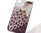 Handmade Bling Peacock Cover, iphone 4,4s case, Cell phone cover, Purple Swarovski Crystal Phone Cover, Gold Tone Rhinestone Case-117713357