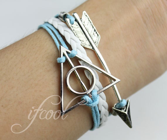 silver deathly hallows charm rope bracelet ,Harry potter Silver arrow,jewelry bracelet deathly hallows bracelet silver