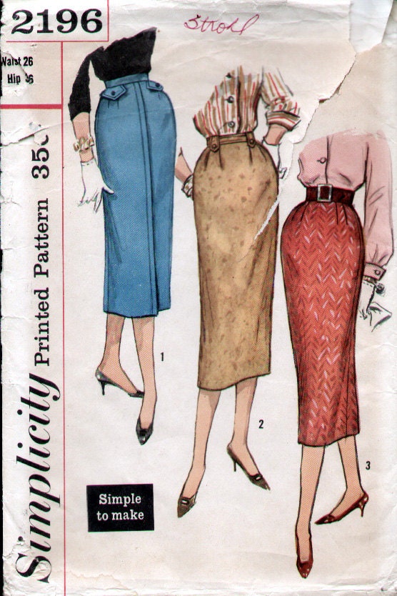 Vintage inspired "wiggle" skirt, made to measure from Simplicity printed pattern 2196