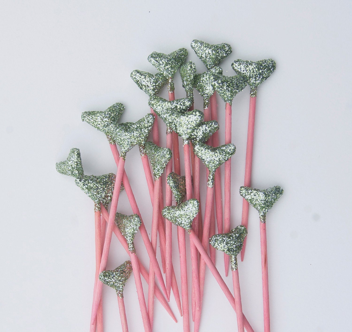 24 green & pink origami heart cake toppers, birthday,wedding,valentine cake topper