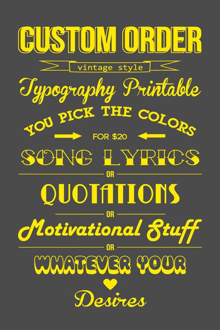 Custom Typography Art Print, Song Lyrics Poster, Motivational, Quotations, Music Poster, Digital Illustration, Download, Vintage-Inspired