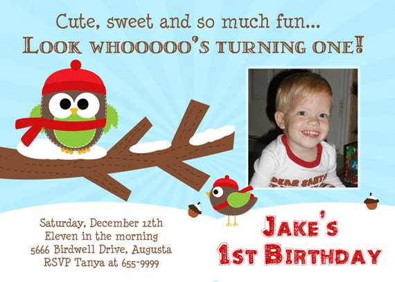 Winter Owl & Bird 1st Birthday Party Invitations - printable Il_170x135