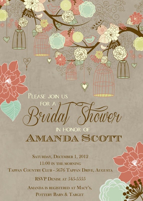 Branch with Bird Cages Bridal Shower Invitation - Printable Il_570xn