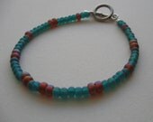 6/0 Czech and Japanese Seed Bead Bracelet with Toggle Clasp (Frosted Teal & Light Brown Rainbow)