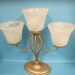 Vintage gold colored wire Candelabra 3 cups with frosted glass lampshades good condition