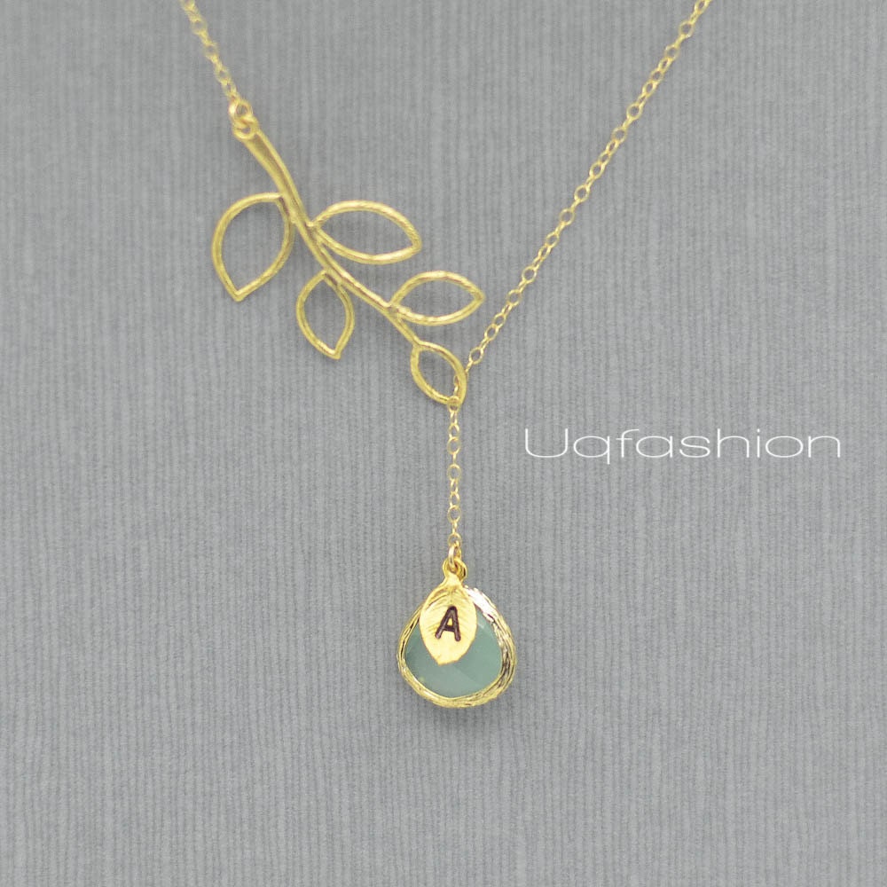 Lariat Initial Necklace, Bezel Stone Monogram Necklace, Personalized Initial Charm, Mother's Jewelry, Bridesmaid Gifts, Bridesmaid Jewelry
